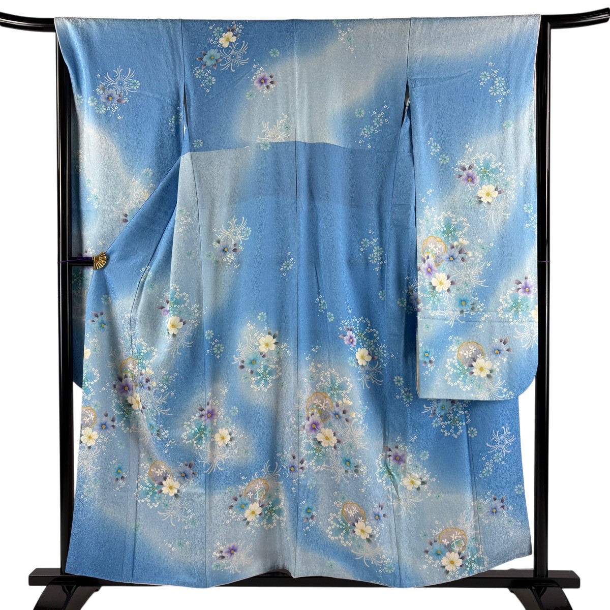 振袖 身丈156cm 裄丈65.5cm M 袷 草花 銀通し 金彩 水色 正絹 逸品 【中古】|バイセル 店