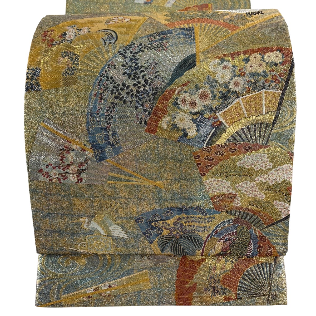 【美品】 袋帯 名品 徳川美術館秘蔵 能楽百扇 流水 箔 金色 全通 正絹 【中古】|バイセル 店