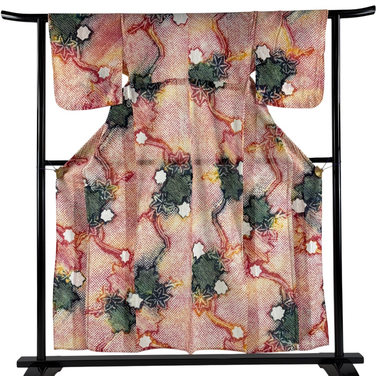 【美品】 浴衣 身丈154cm 裄丈62cm S 絞り浴衣 楓 オレンジ 綿 名品 【中古】|バイセル 店