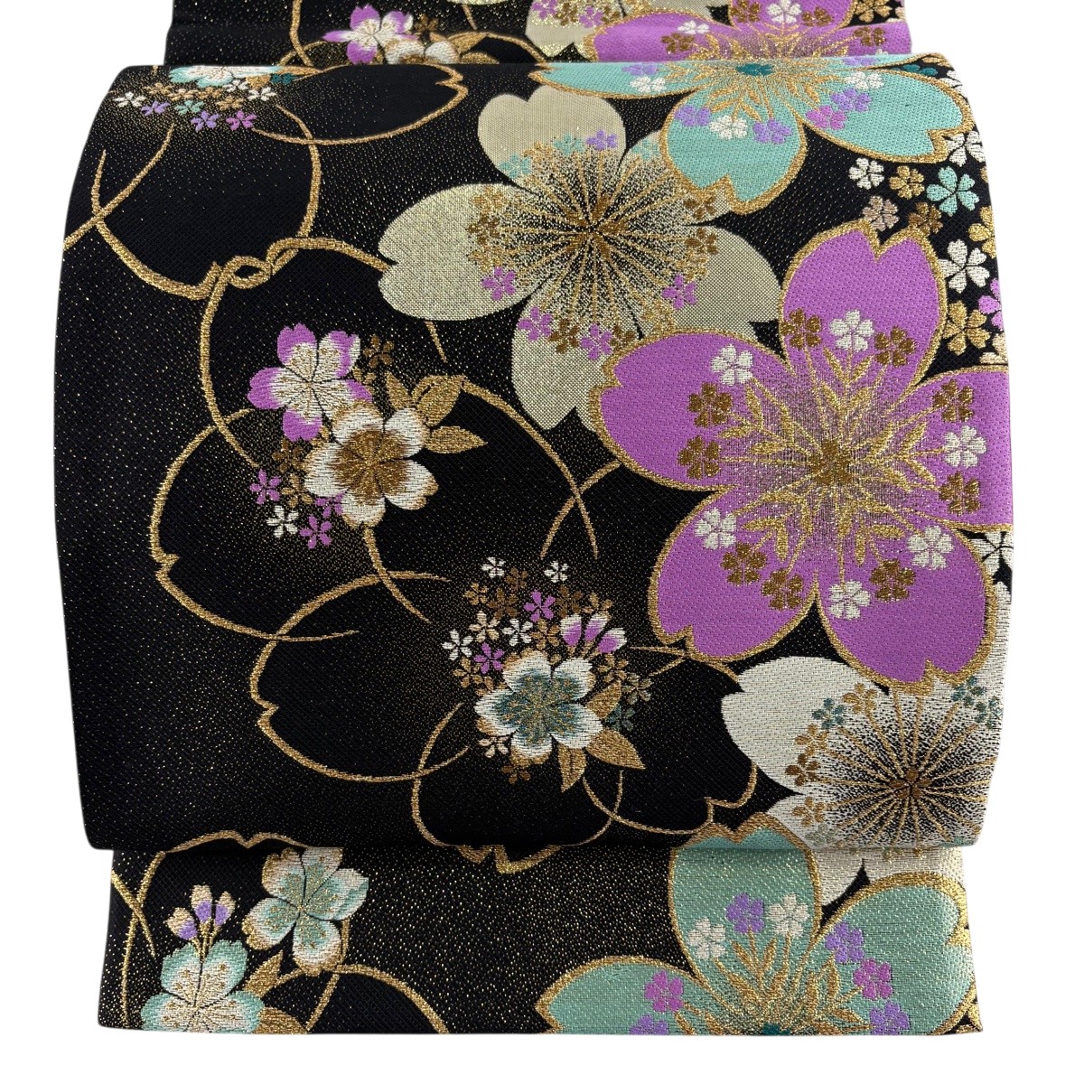 【美品】 袋帯 秀品 振袖向き 桜 金糸 箔 黒 六通 正絹 【中古】｜バイセル 店