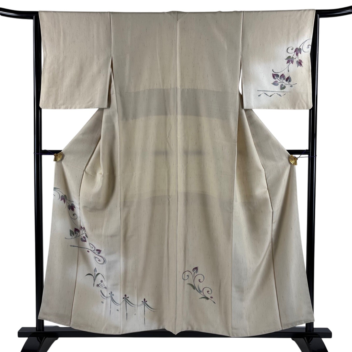 【美品】 付下げ 身丈155cm 裄丈65cm M 袷 紬地 花唐草 金彩 ぼかし ベージュ 正絹 名品 【中古】|バイセル 店