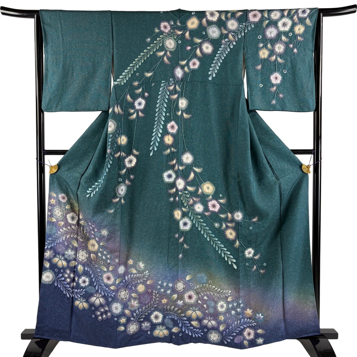 【美品】 訪問着 身丈161.5cm 裄丈64cm M 袷 辻が花 銀通し ぼかし 深緑 正絹 名品 【中古】｜バイセル 店