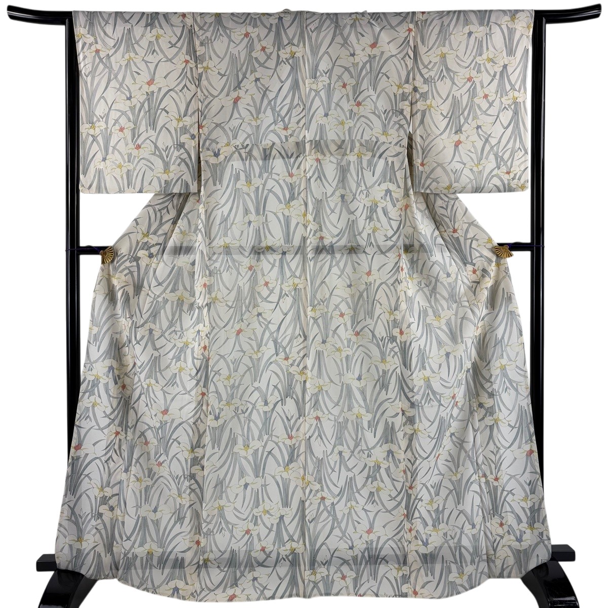 小紋 身丈166cm 裄丈64cm M 薄物 絽 草花 クリーム 正絹 秀品 【中古】｜バイセル 店