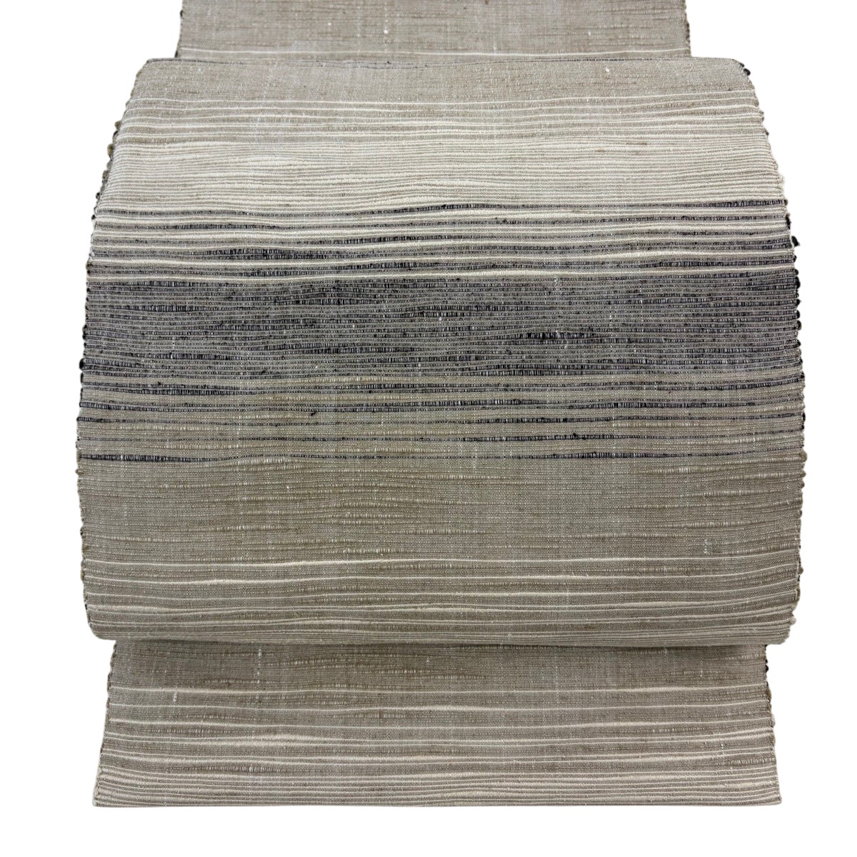 【美品】 名古屋帯 逸品 八寸名古屋帯 松葉仕立て 縞 灰茶 正絹 【中古】｜バイセル 店