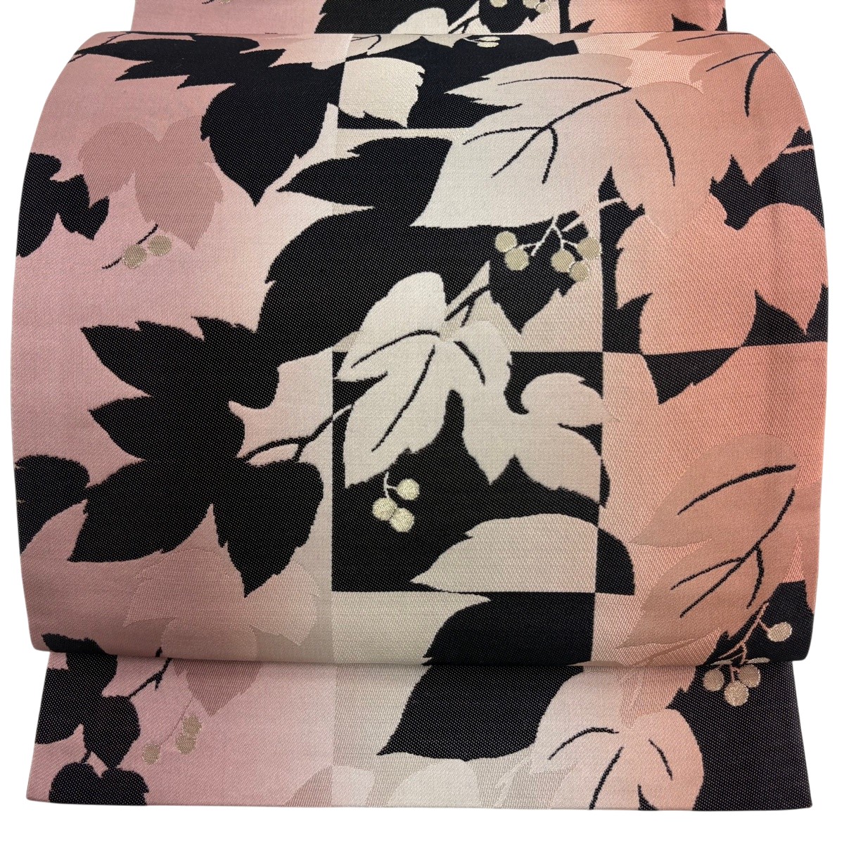 【美品】 袋帯 名品 葉と実 金糸 ぼかし ピンク 全通 正絹 【中古】|バイセル 店