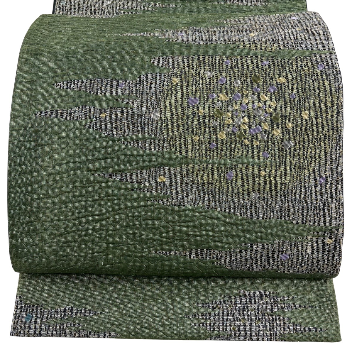 【美品】 袋帯 名品 霞 金銀糸 ラメ糸 灰緑 六通 正絹 【中古】|バイセル 店