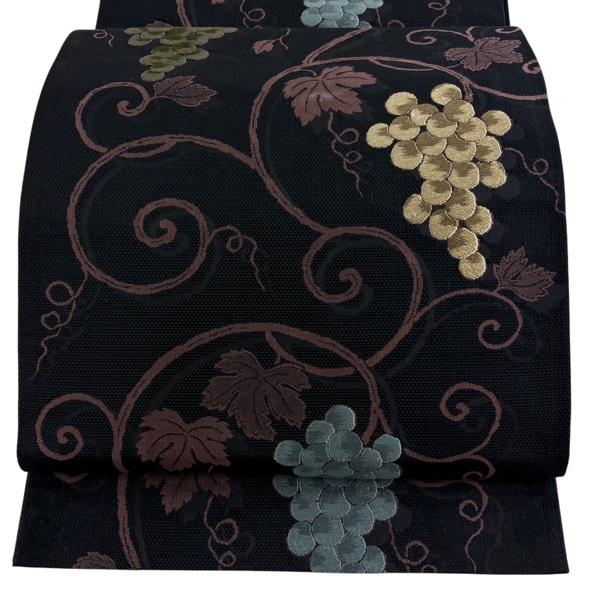 袋帯 名品 葡萄唐草 黒 六通 正絹 【中古】|バイセル 店
