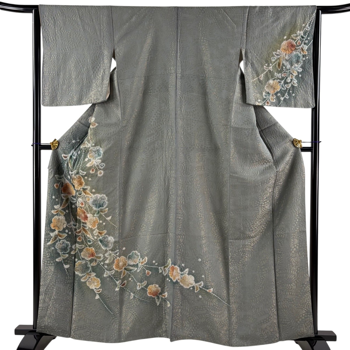 訪問着 身丈159cm 裄丈64cm M 袷 辻が花 金通し 金銀彩 灰緑 正絹 名品 【中古】｜バイセル 店