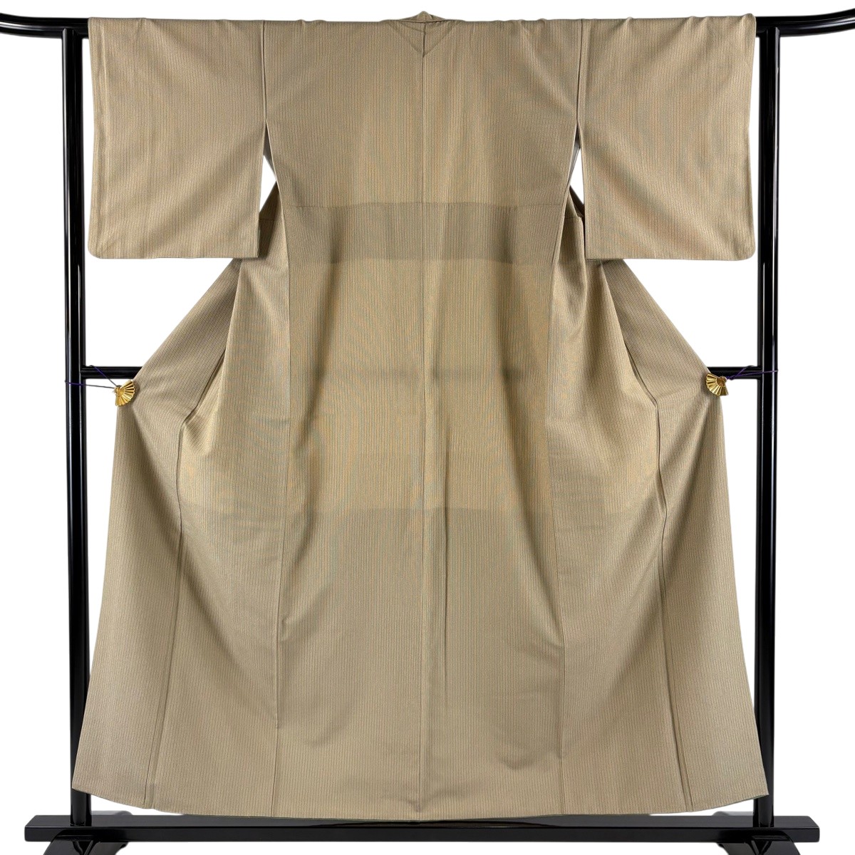 【美品】 お召 身丈156cm 裄丈62cm S 袷 本塩沢 やまだ織 証紙あり 縦縞 薄茶色 正絹 逸品 【中古】|バイセル 店