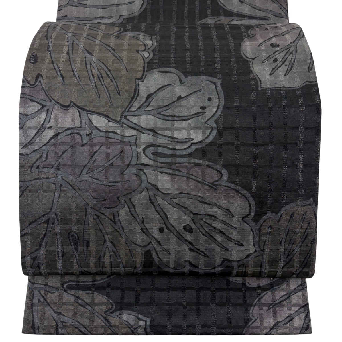 袋帯 名品 葉柄 格子 銀糸 黒 全通 正絹 【中古】｜バイセル 店 10,212円