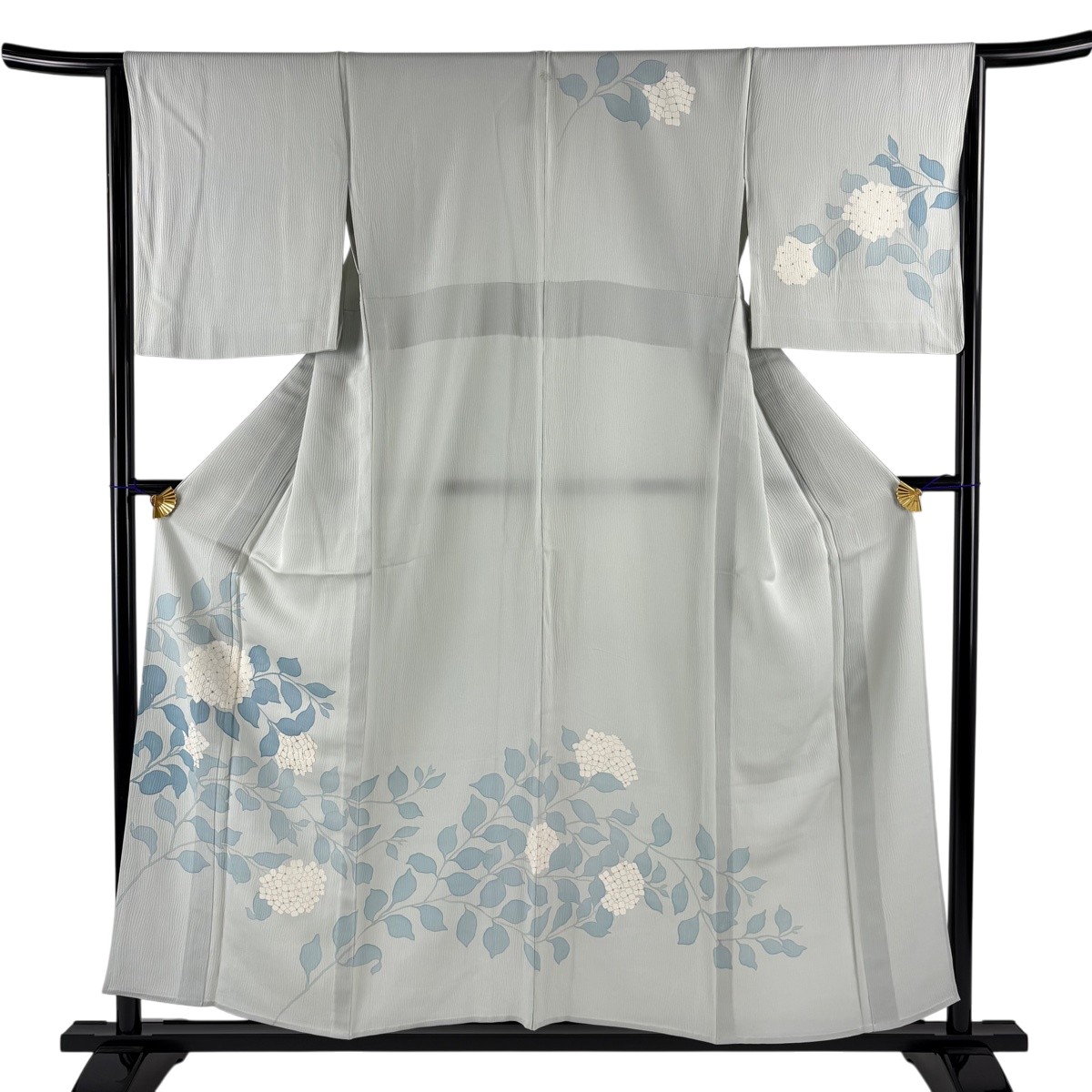 訪問着 身丈153.5cm 裄丈66cm M 単衣 紫陽花 銀糸 銀彩 青灰色 正絹 秀品 一つ紋 【中古】｜バイセル 店