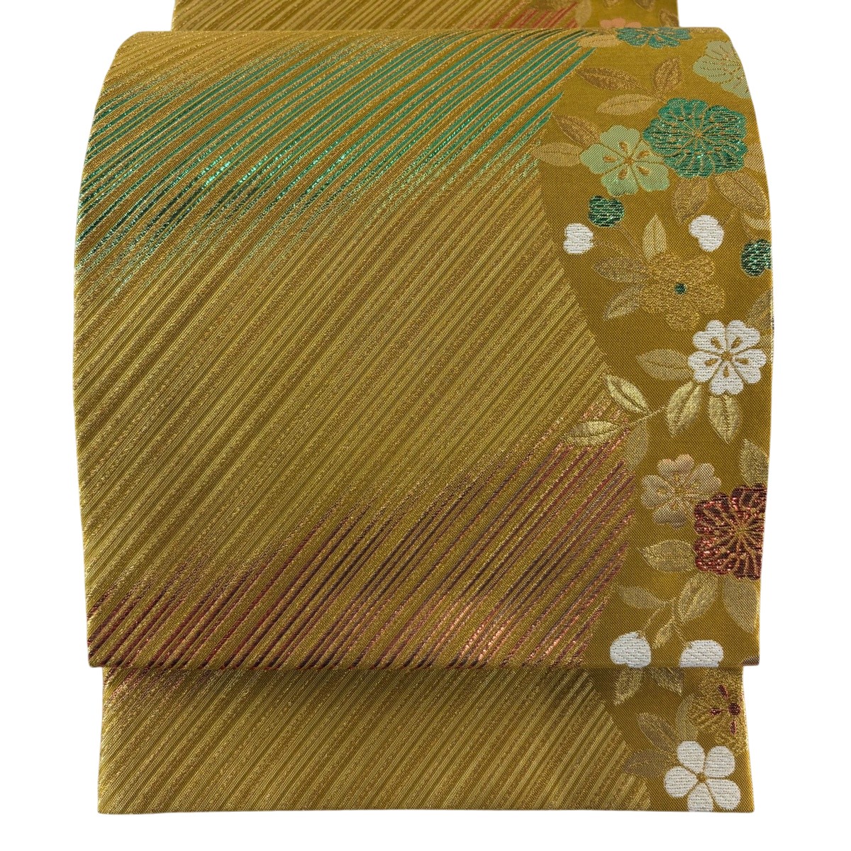 【美品】 袋帯 秀品 桜 斜縞 金糸 箔 金色 六通 正絹 【中古】｜バイセル 店