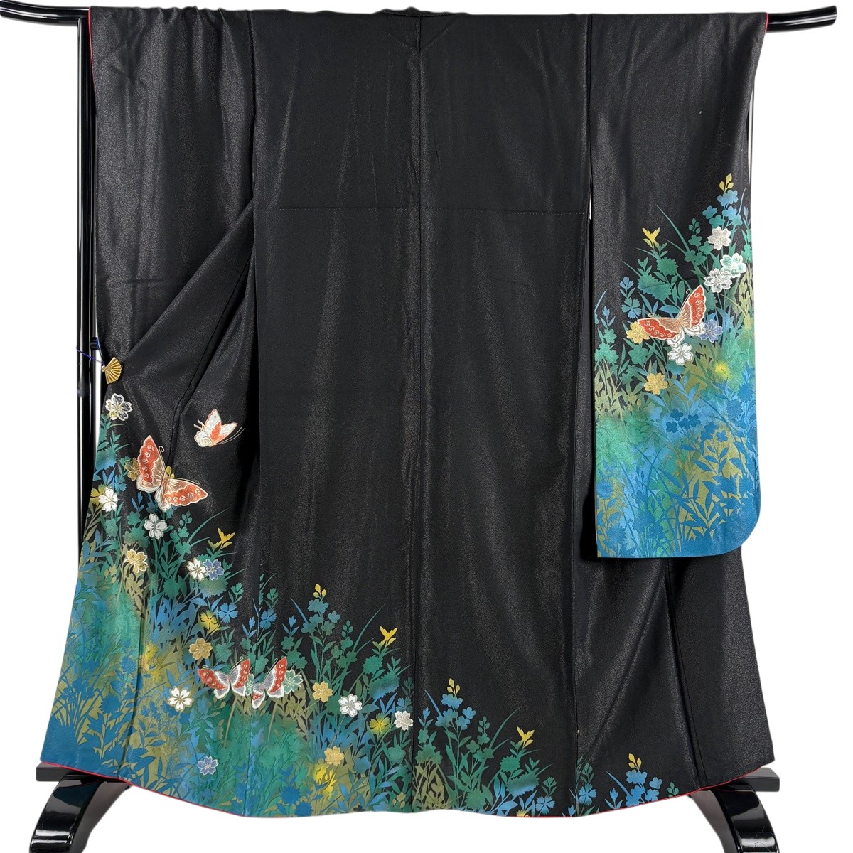 振袖 身丈164cm 裄丈68cm L 袷 蝶 桜 金通し 金銀彩 黒 正絹 名品 【中古】｜バイセル 店