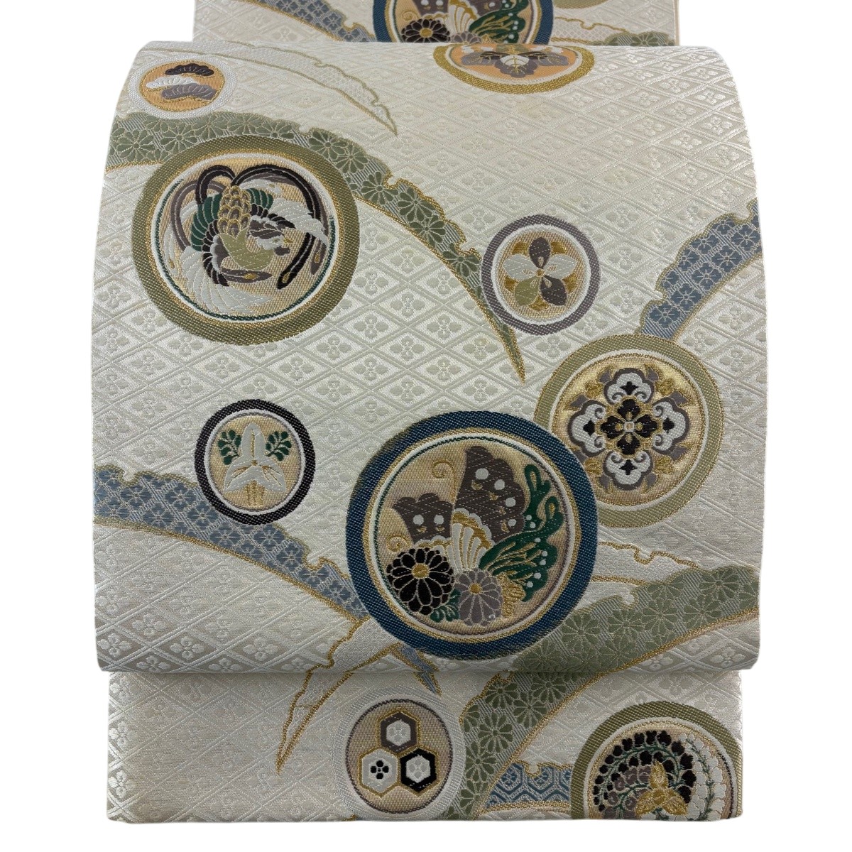 袋帯 名品 吉祥露芝文 花鳥 金糸 唐織 ベージュ 六通 正絹 【中古】｜バイセル 店