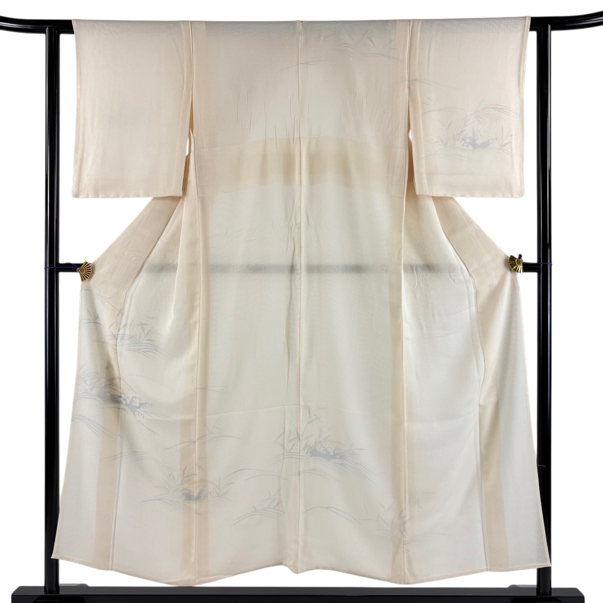 訪問着 身丈151cm 裄丈62cm S 紗絽袷 波頭 葉柄 銀彩 ベージュ 正絹 秀品 一つ紋 【中古】｜バイセル 店