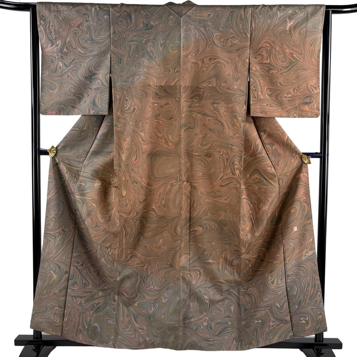 【美品】 訪問着 身丈159cm 裄丈64cm M 袷 紬地 落款あり マーブル柄 灰緑 正絹 名品 【中古】|バイセル 店