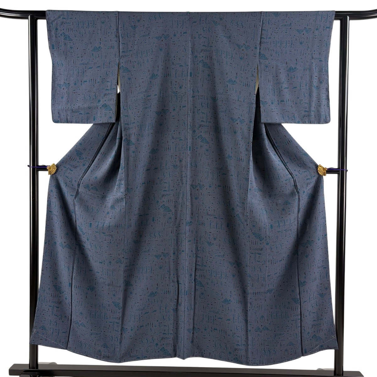 【美品】 江戸小紋 身丈150.5cm 裄丈60cm S 袷 人間国宝 中村勇二郎 落款あり コプト柄 青灰色 正絹 逸品 【中古】|バイセル 店