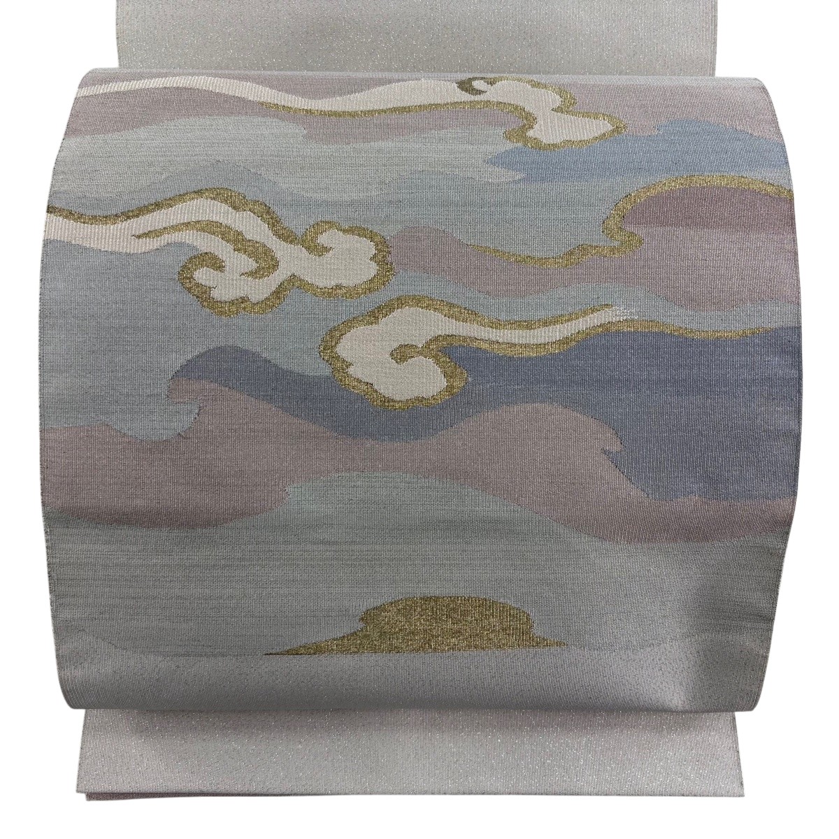 名古屋帯 秀品 八寸名古屋帯 松葉仕立て 雲文 幾何学模様 金糸 灰白 正絹 【中古】｜バイセル 店