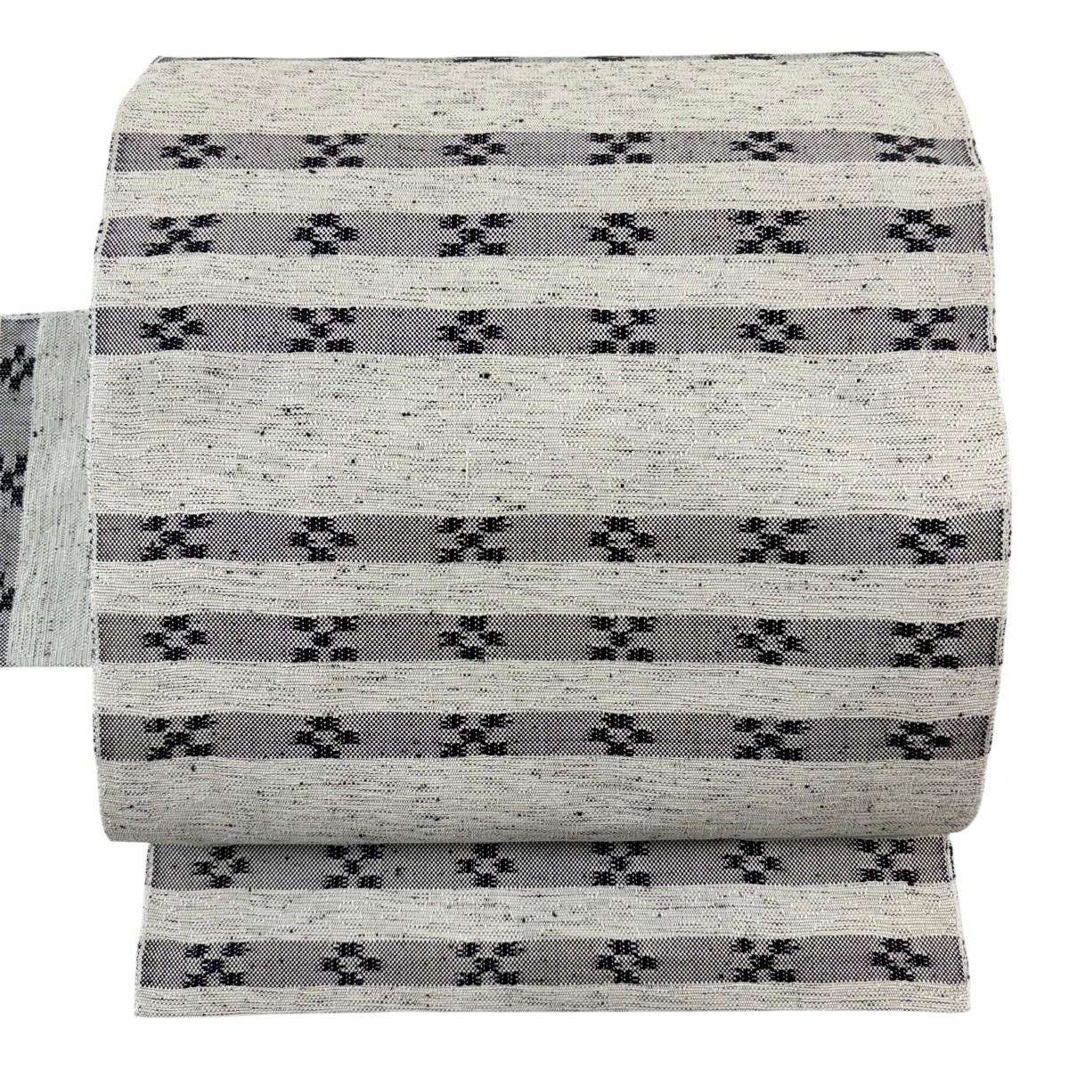 【美品】 名古屋帯 秀品 八寸名古屋帯 段縞 花 灰白 正絹 【中古】｜バイセル 店