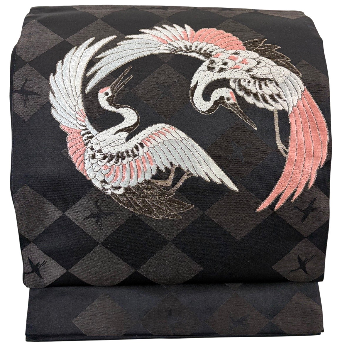 【美品】 袋帯 秀品 向かい鶴 金糸 箔 黒 六通 正絹 【中古】｜バイセル 店