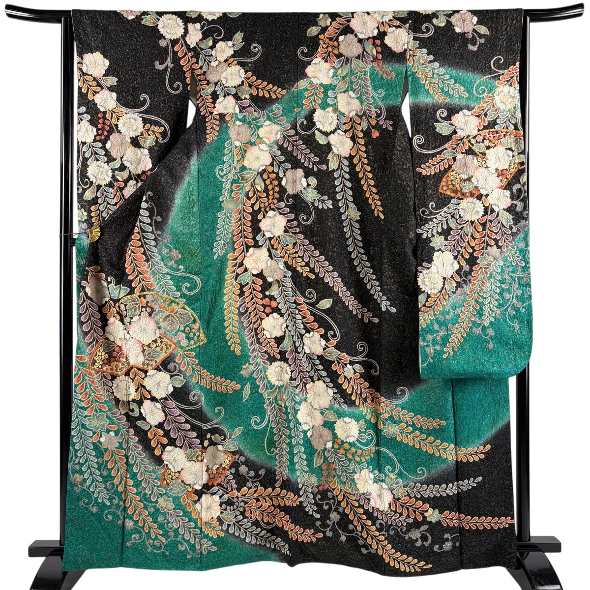 振袖 身丈163cm 裄丈63.5cm S 袷 桜 扇面 金通し 金彩 黒 正絹 逸品 【中古】|バイセル 店