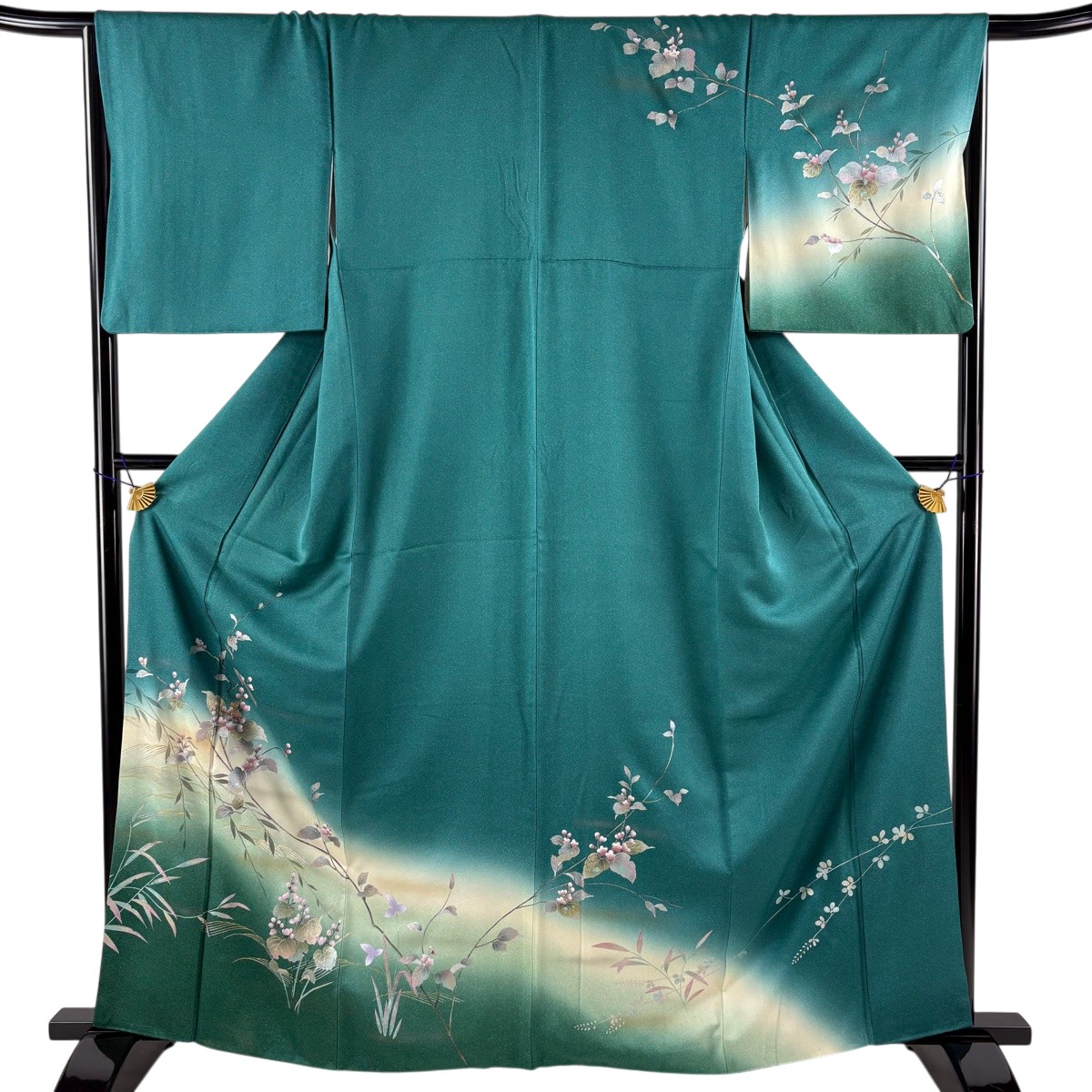 訪問着 身丈163.5cm 裄丈67cm M 袷 枝梅 波 螺鈿 金銀彩 緑 正絹 名品 【中古】｜バイセル 店