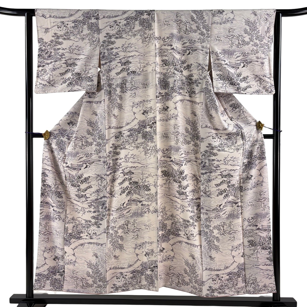小紋 身丈154cm 裄丈63cm S 袷 鳥獣戯画 薄小豆 正絹 逸品 【中古】｜バイセル 店 16,660円