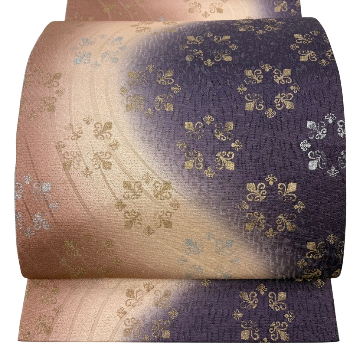 【美品】 袋帯 名品 草花 地紋 金銀彩 染め分け 紫 全通 正絹 【中古】|バイセル 店