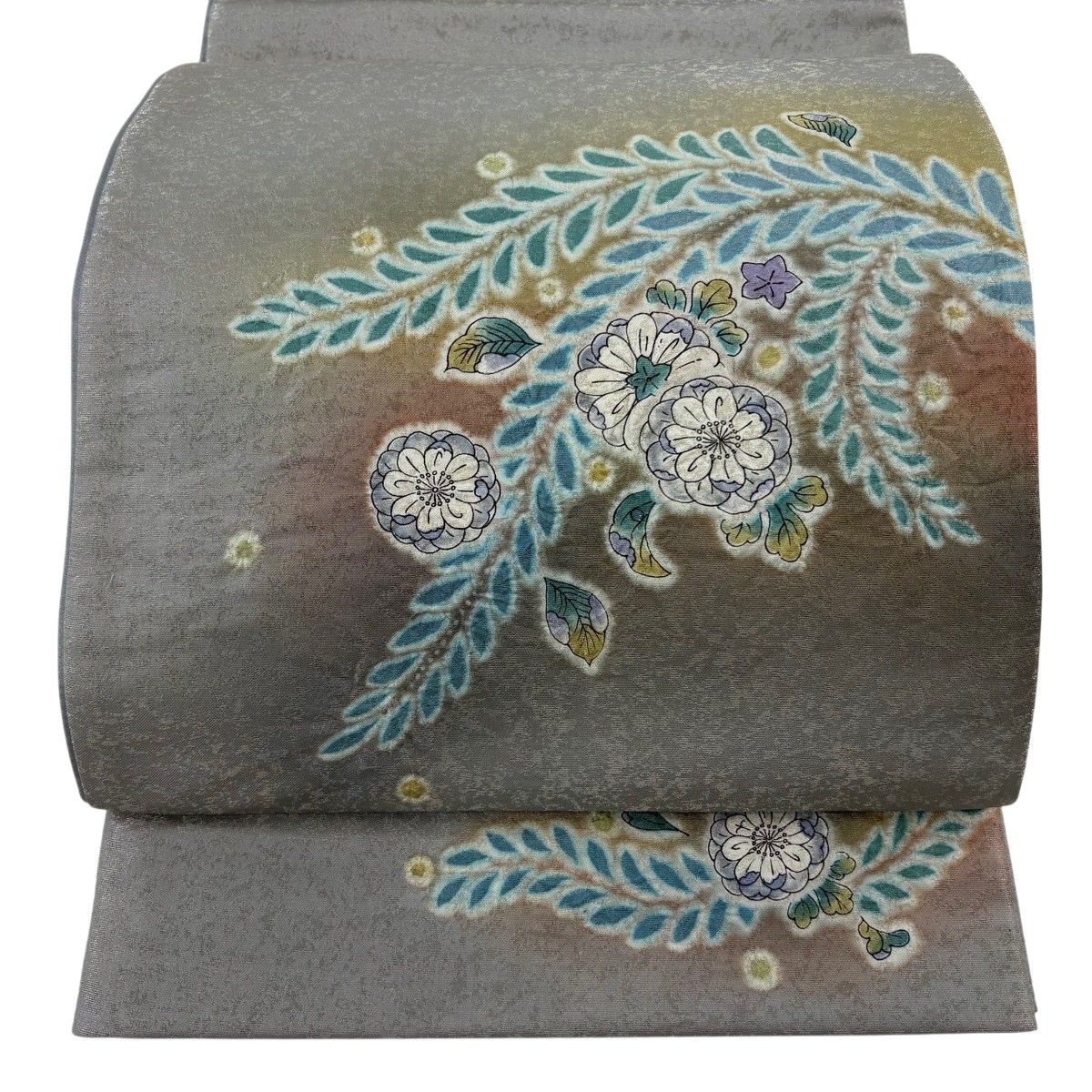 【美品】 袋帯 名品 落款あり 辻が花 銀通し ぼかし 灰色 お太鼓柄 正絹 【中古】|バイセル 店