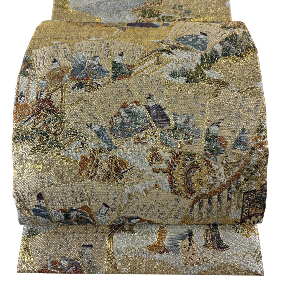丸帯 名品 小倉山源氏物語 金糸 箔 金色 お太鼓柄 正絹 【中古】|バイセル 店
