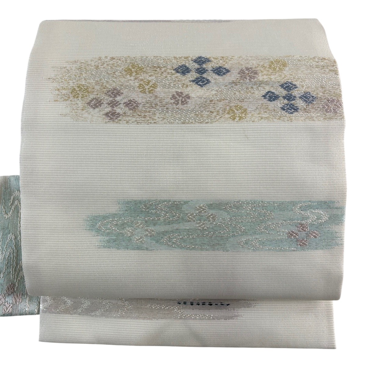【美品】 名古屋帯 名品 夏帯 霞 花 金銀糸 白 正絹 【中古】｜バイセル 店