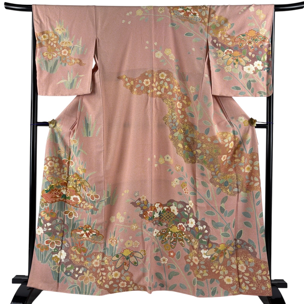 訪問着 身丈162cm 裄丈67cm M 袷 落款あり 松 笹 金糸 金銀彩 ピンク 正絹 名品 【中古】｜バイセル 店