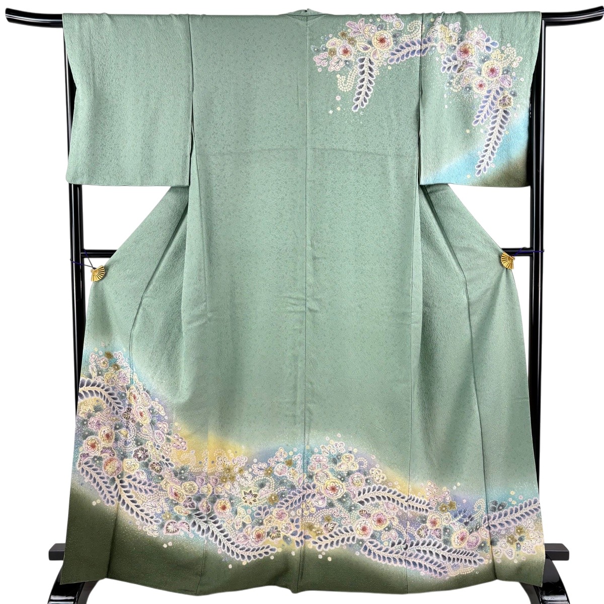 訪問着 身丈166.5cm 裄丈68cm L 袷 辻が花 地紋 金通し ぼかし 灰緑 正絹 名品 【中古】｜バイセル 店