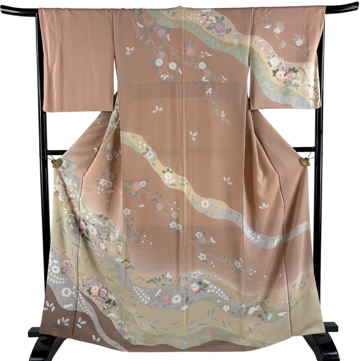 訪問着 身丈165.5cm 裄丈66cm M 袷 花車 蝶 金銀彩 ぼかし 薄オレンジ 正絹 名品 【中古】｜バイセル 店
