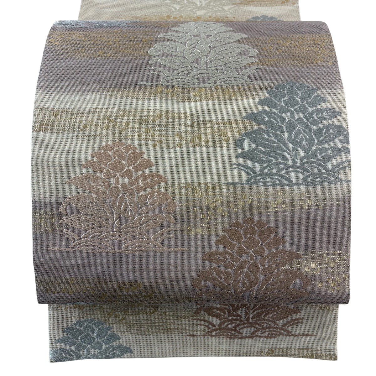 【美品】 袋帯 秀品 夏帯 絽 野分 草花 霞 箔 唐織 ベージュ 六通 正絹 【中古】｜バイセル 店
