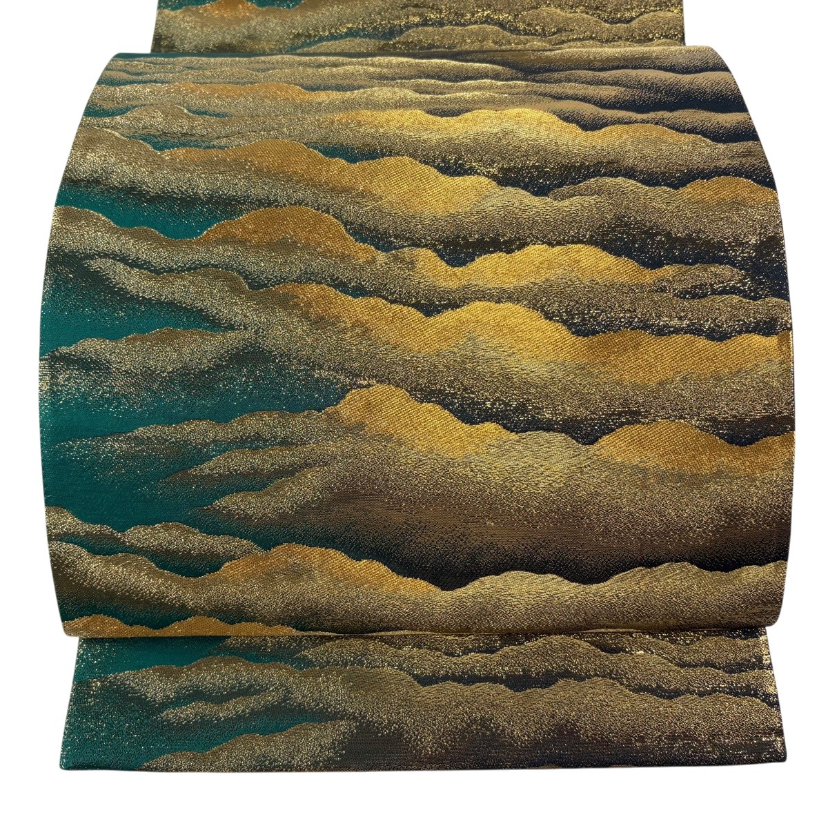 【美品】 袋帯 逸品 横山大観 落款あり 瑞雲 箔 本金糸 緑 全通 正絹 【中古】｜バイセル 店