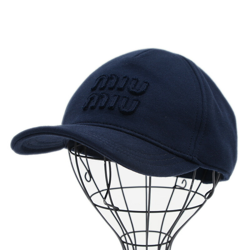 MIU MIU ミュウミュウ ロゴ レザー キャップ 帽子 新品未使用正規品 ∞直営買付∞ミュウミュウ ダメージ加工の刺繍ロゴキャップ