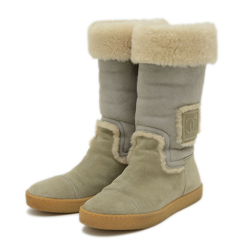 CHANEL ココマーク ムートンブーツ グレー 37 1/2 CHANEL ココマーク ムートンブーツ グレー 37 1/2