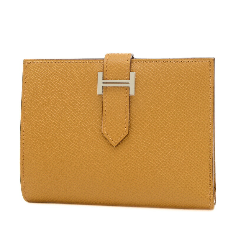 ベアン　エルメス　エプソン　美品二つ折り財布 ゴールド金具 HERMES エルメス 二つ折り財布 ベアンコンパクト ゴールド