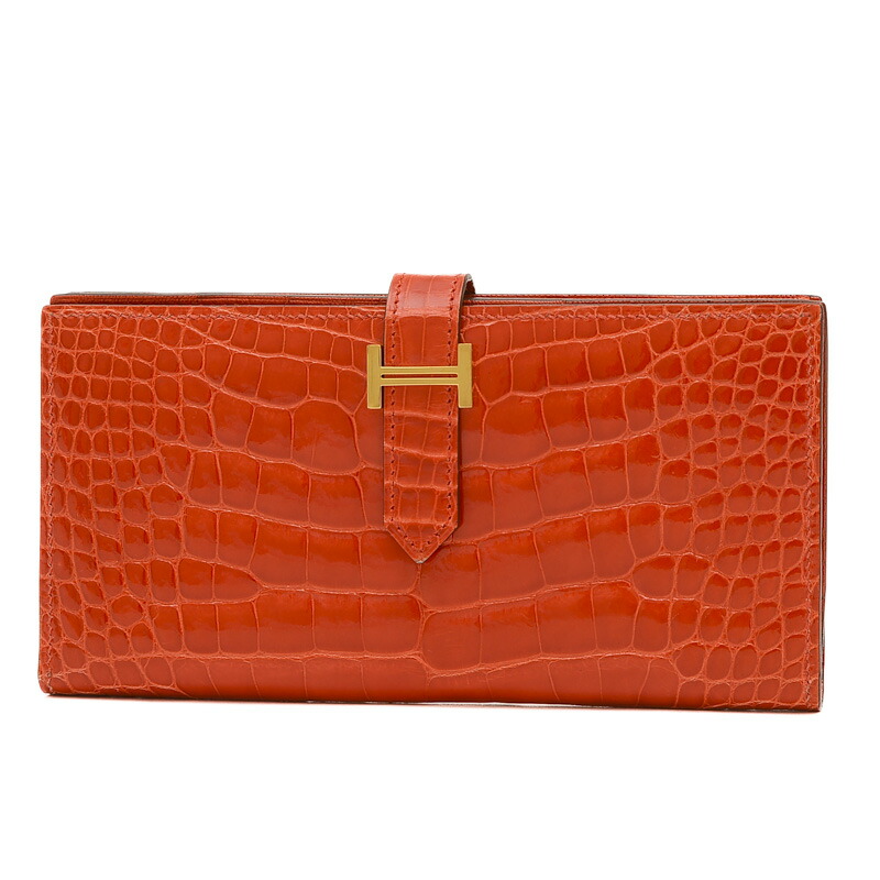 HERMES エルメス 長財布 ベアンスフレ ボルドー クロコダイル