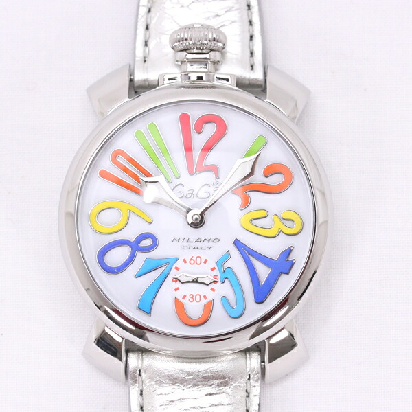 美品 GaGa MILANO MANUALE 48mm 5010.01 ガガミラノ マヌアーレ48 ホワイト白文字盤xシルバーベルト SS 手巻き マニュアーレ【中古】