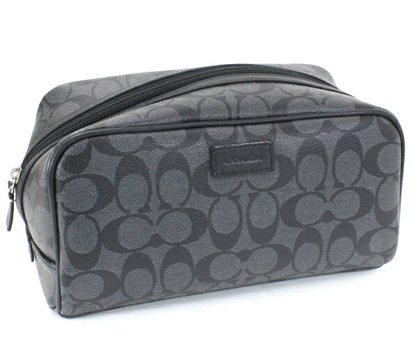 未使用 Coach コーチ シグネチャー 大き目ポーチ 黒系 メンズ プレゼント い出のひと時に とびきりのおしゃれを