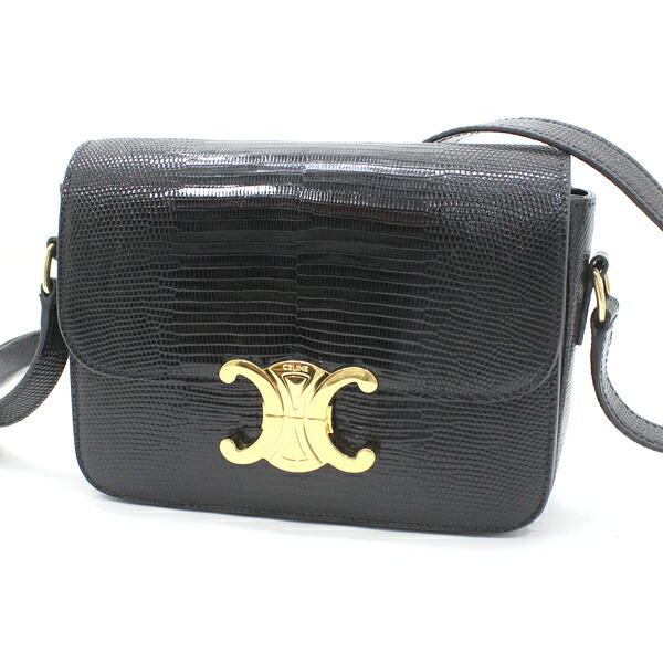 セリーヌ ショルダーバッグ ティーン トリオンフ リザード 黒 ブラック ゴールド金具 188424BF5.38NO CELINE バッグ BAG 斜め掛け 肩掛け ブランド リザード レディース トリオンフ セリーヌ【新品】
