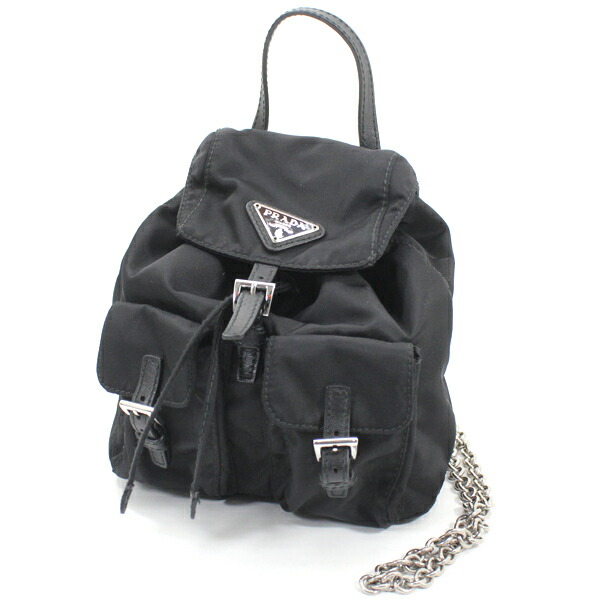 プラダ PRADA ショルダーバッグ ミニリュック型 バックパック型 黒 ナイロン ブラック 1BH029 チェーンショルダーバッグ 軽量 斜め掛け カバン レディース NERO ブランド お出かけ かわいい【中古】