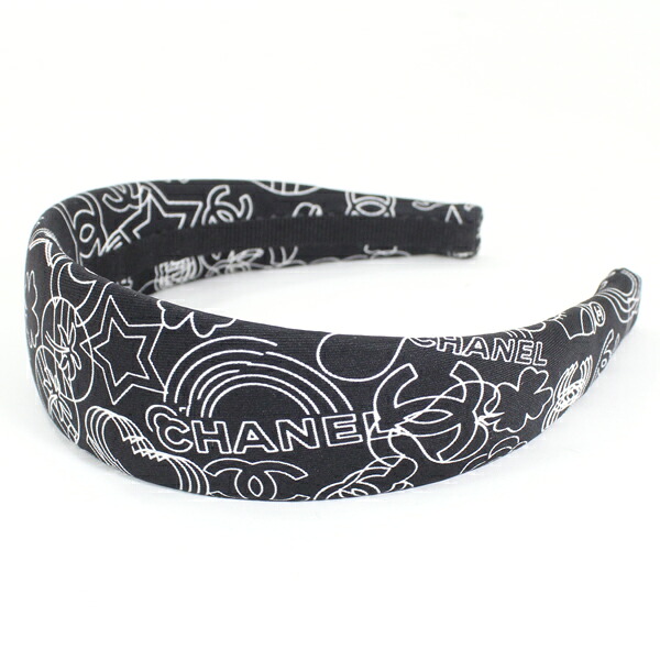 シャネル CHANEL カチューシャ ココマーク 黒 ブラック ロゴ レディース シルク100％ プレゼント ギフト ブランド【新品同様】