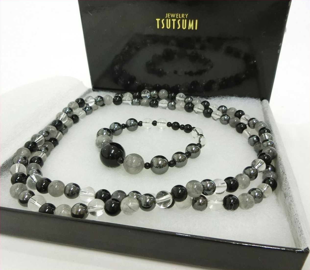 楽天市場 Jewelry Tsutsumi ジュエリーツツミ 天然石ネックレス ブレスレット2点セット ブラックオニキス グレークォーツ ヘマタイト 水晶 レディース ブランドアクセサリー 未使用品 17 ブランドショップ Ber 楽天市場店