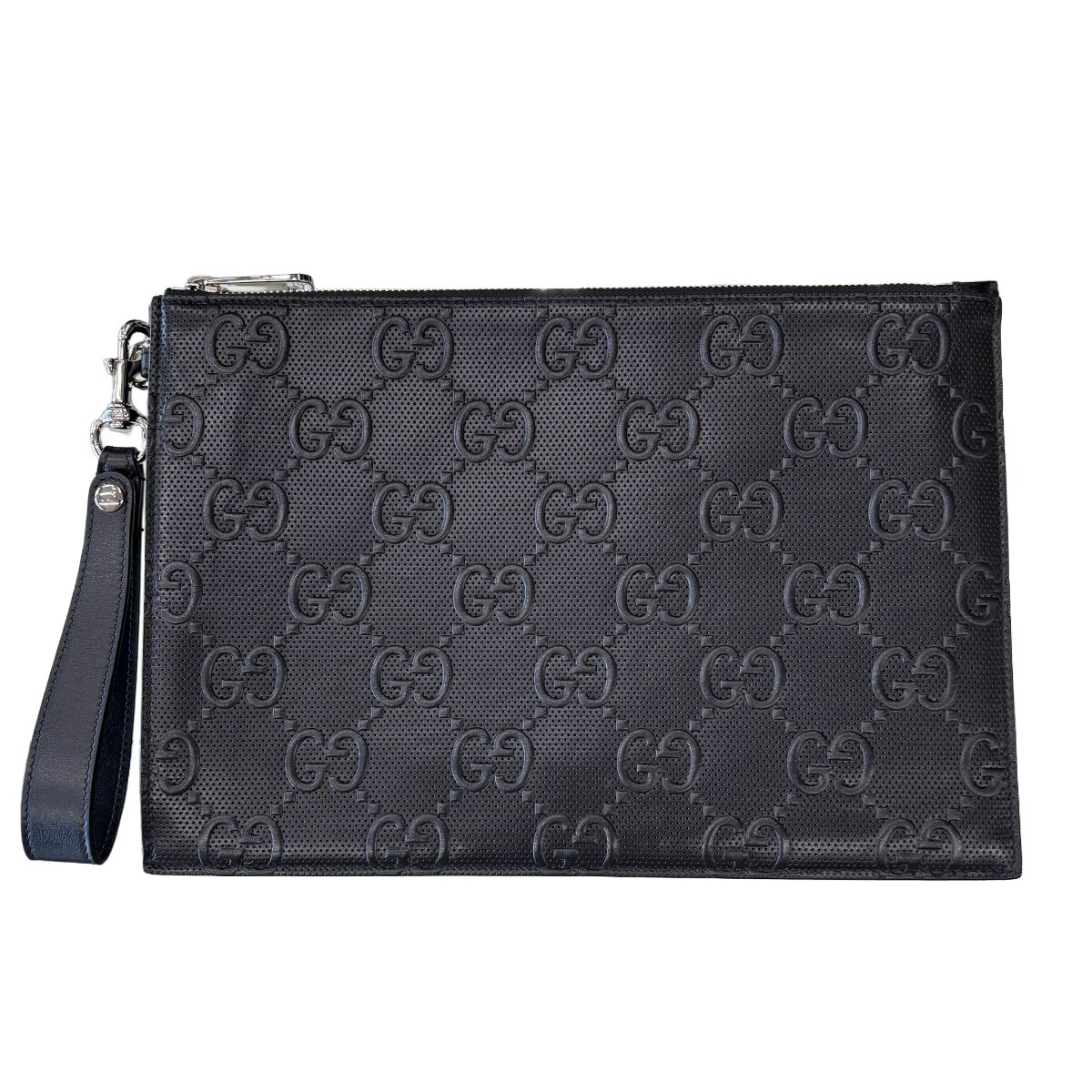 【中古】グッチ GUCCI クラッチペダル御徒面子 GGエン雇い主 なめし革 黒いこと 625569  リストストラップ付 二番め御徒面子 （4690）