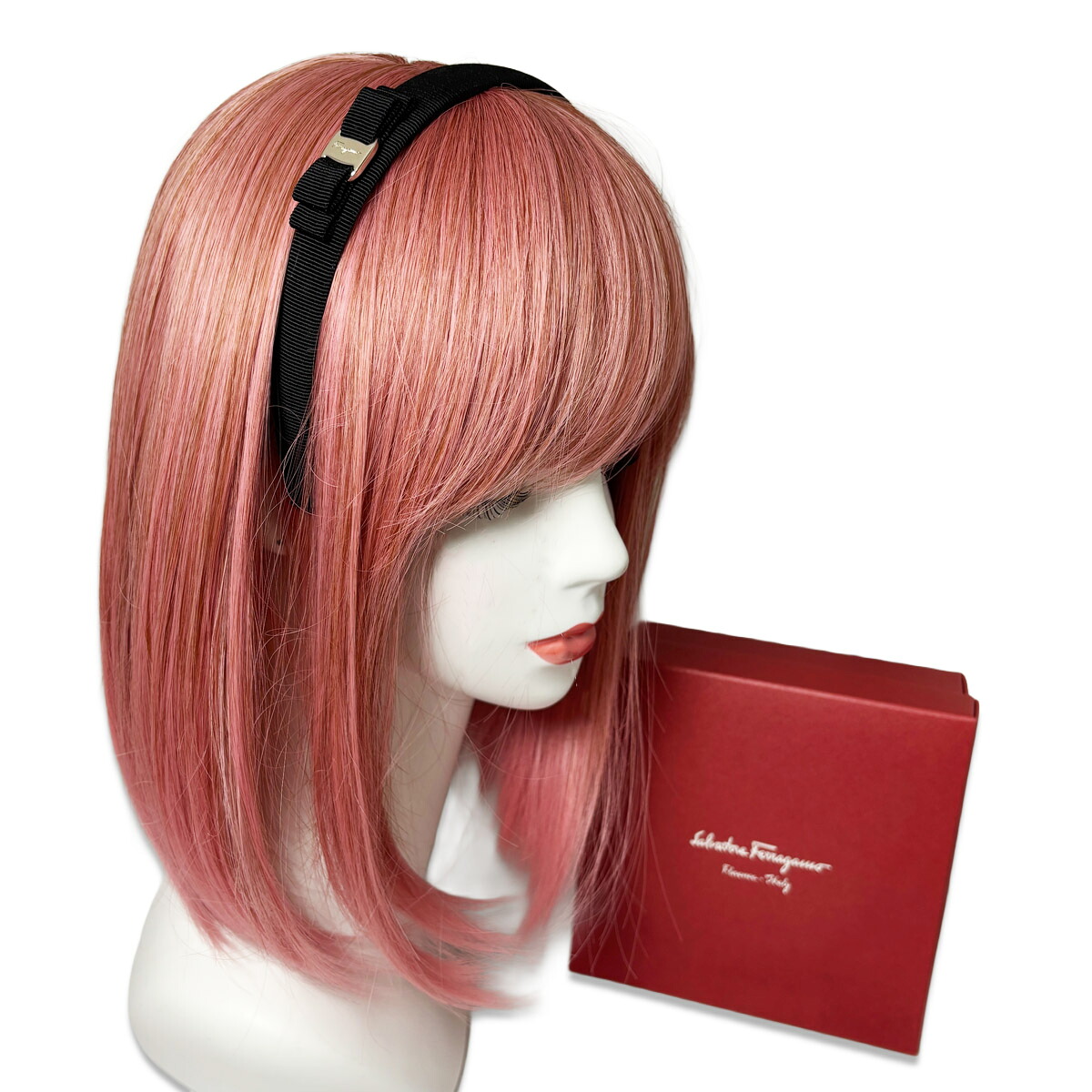 【中古】 SALVATORE FERRAGAMO サルヴァトーレフェラガモ カチューシャ ヴァラリボン ブラック×シルバー (0304)