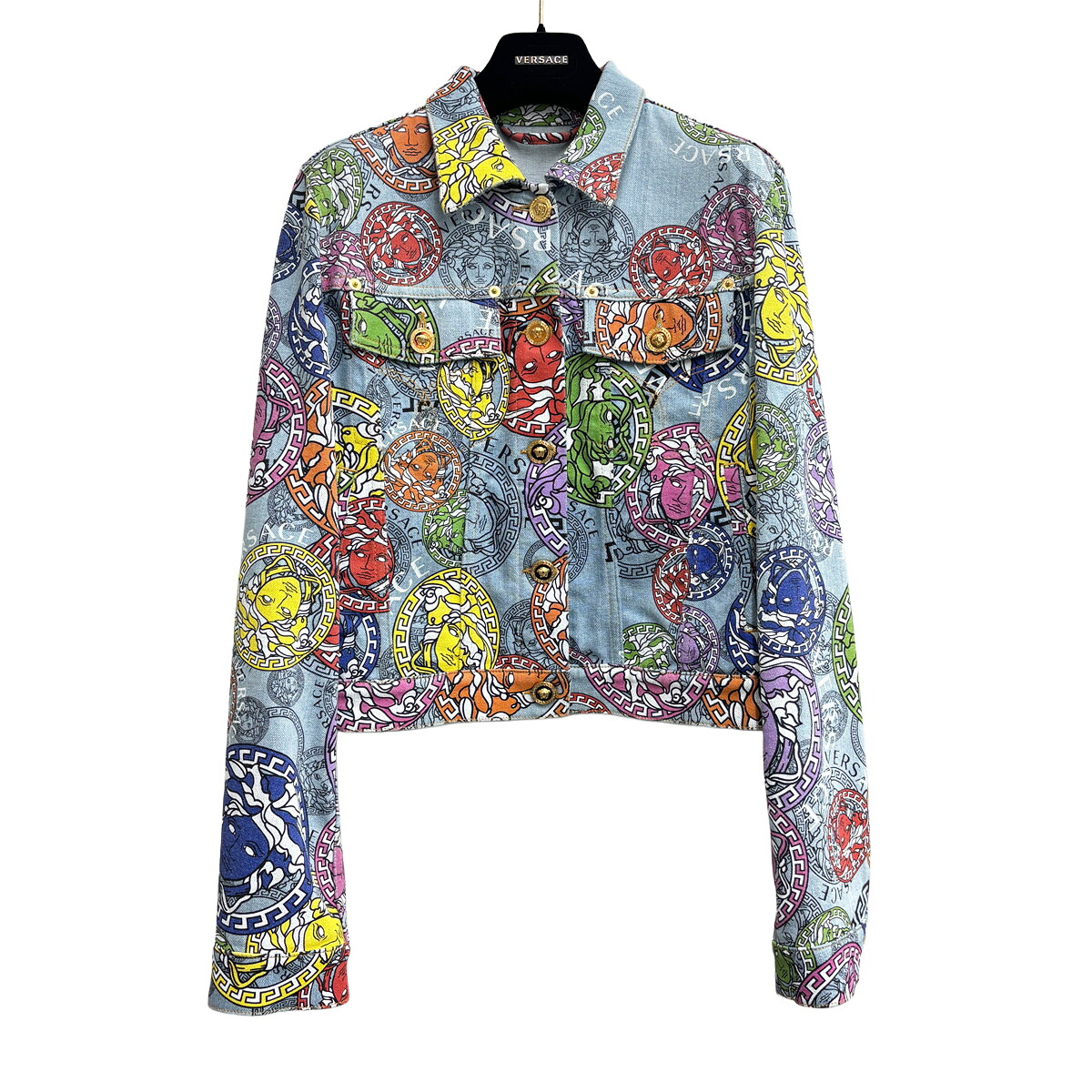 【中古】 VERSACE ヴェルサーチェ デニム ジャケット メドゥーサ ライトブルー マルチカラー ヴェルサーチ サイズ40 Mサイズ（9号相当）（3884）