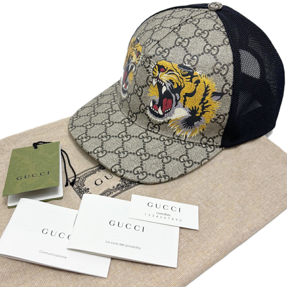 グッチ 426887 GGスプリーム タイガー キャップ　メッシュ　ユニセックス GUCCI グッチ GGスプリーム タイガー ベースボールキャップ